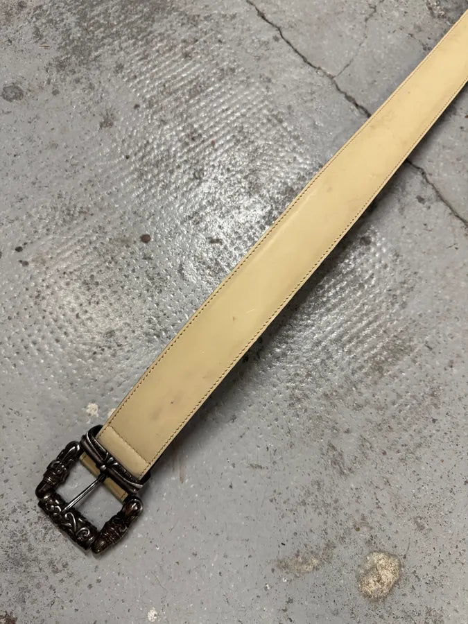 1990s Gianni Versace Gothic Cross Buckle Cream Beige Leather Belt TrqqkHM 10