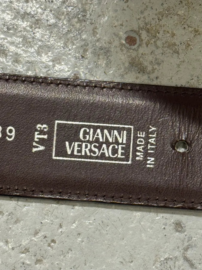 1990s Gianni Versace Gothic Cross Buckle Cream Beige Leather Belt TrqqkHM 8