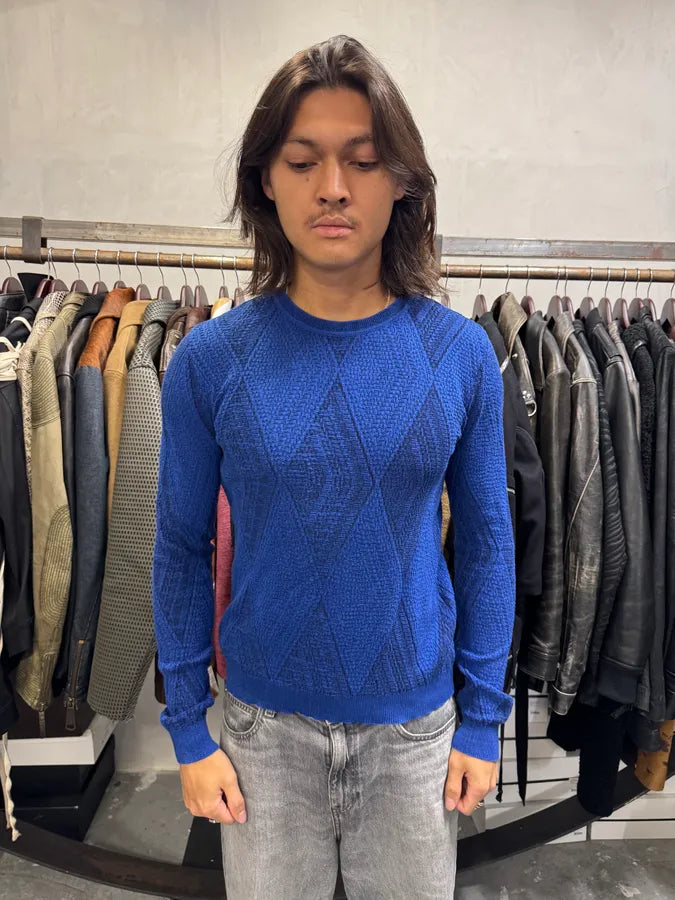 1990s Gianni Versace Losange Blue Sweater uAKzazB 1