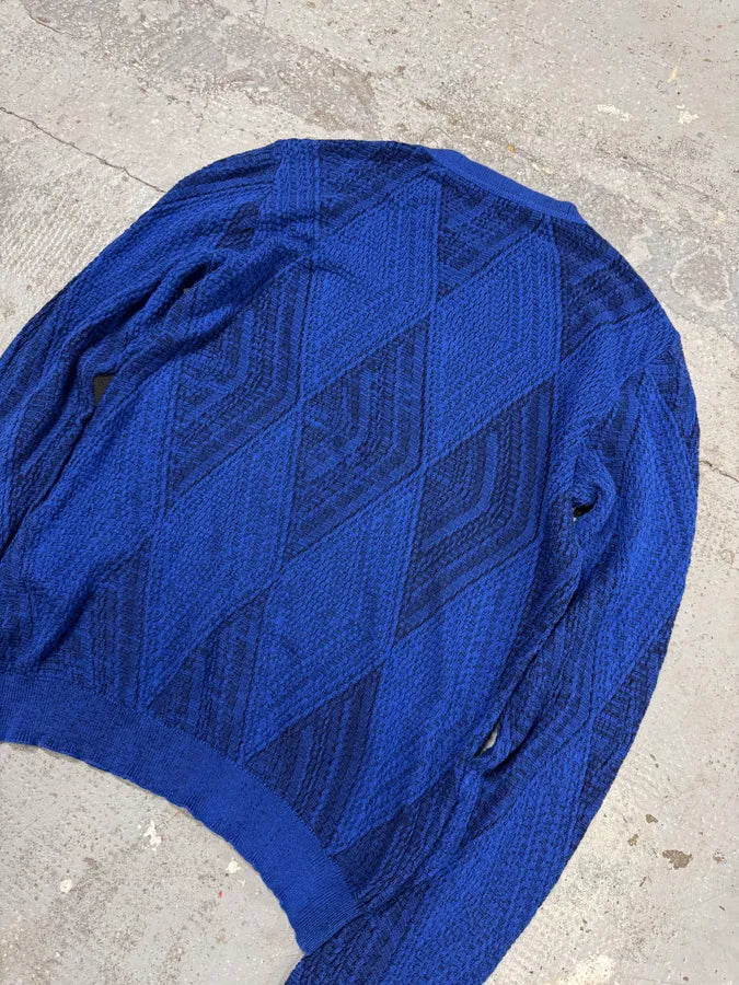 1990s Gianni Versace Losange Blue Sweater uAKzazB 5