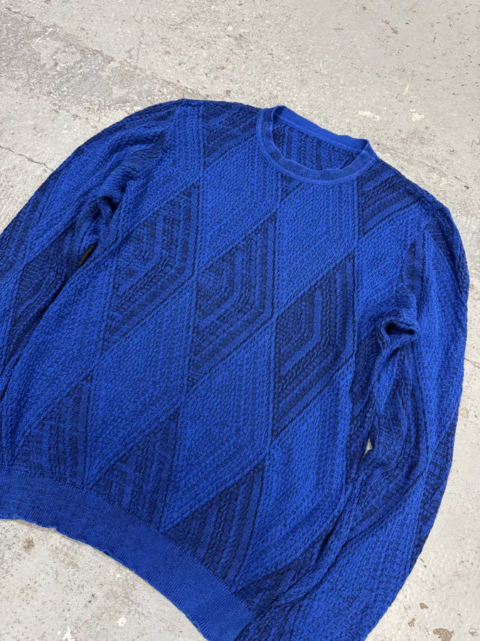 1990s Gianni Versace Losange Blue Sweater uAKzazB 6