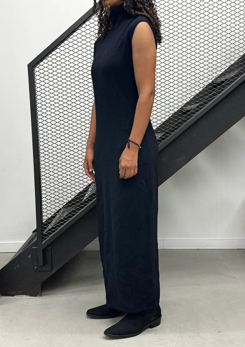 1980s Gianni Versace Navy Classy Wool Dress lRjCqhr 3