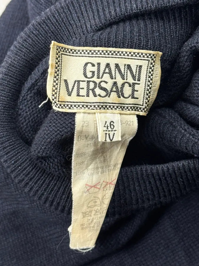 1980s Gianni Versace Navy Classy Wool Dress lRjCqhr 8