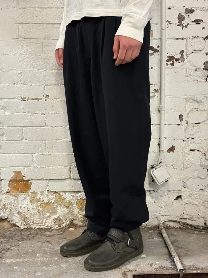 1990s Gianni Versace Navy Wool Wide-Leg Pants MJGfVsL 2