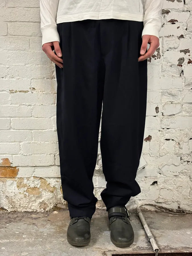 1990s Gianni Versace Navy Wool Wide-Leg Pants MJGfVsL 1