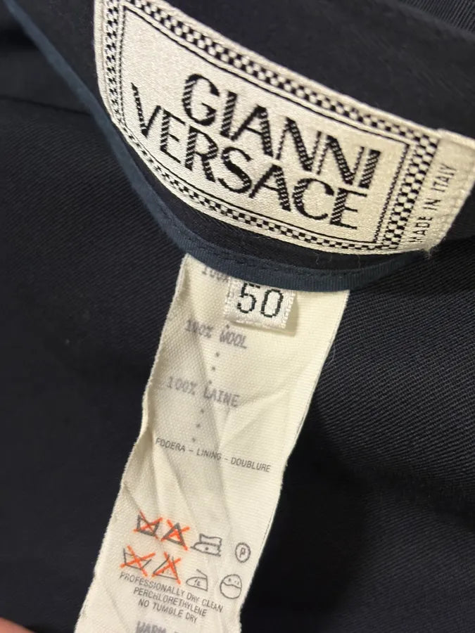 1990s Gianni Versace Navy Wool Wide-Leg Pants MJGfVsL 7
