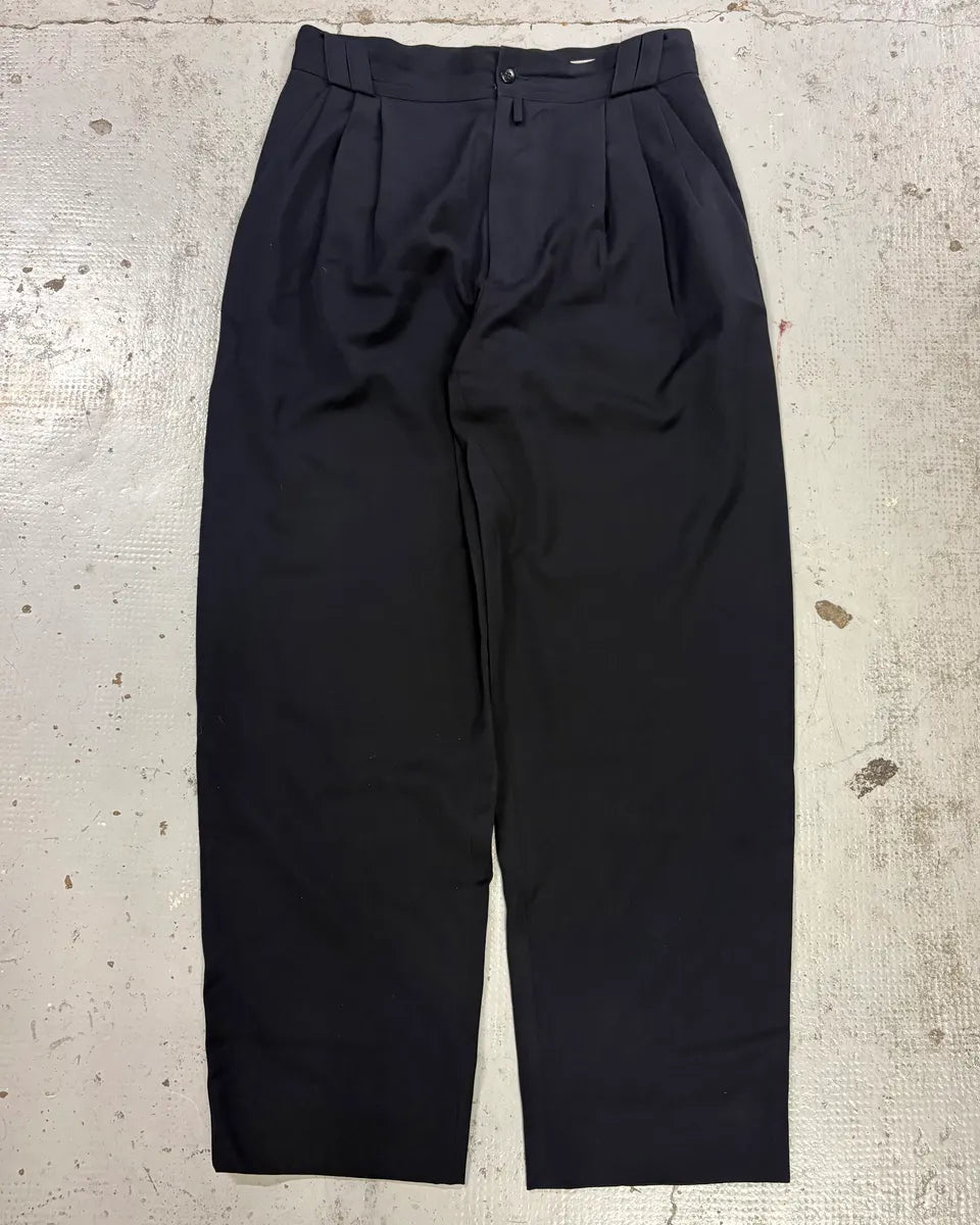 1990s Gianni Versace Navy Wool Wide-Leg Pants MJGfVsL 0