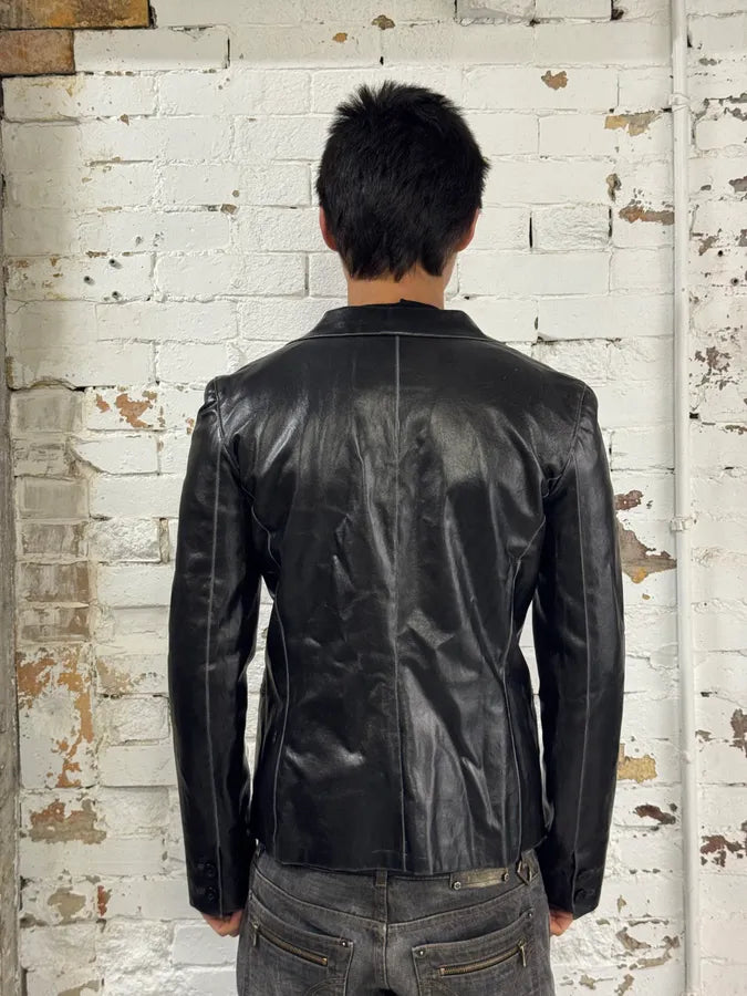 1990s Gianni Versace Pure Black Leather Blazer Jacket ZeGvwjZ 2