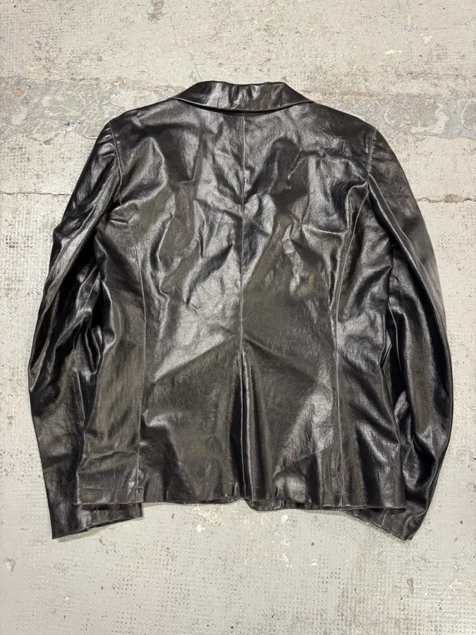 1990s Gianni Versace Pure Black Leather Blazer Jacket ZeGvwjZ 4