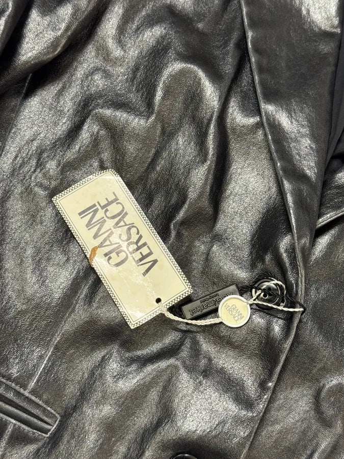 1990s Gianni Versace Pure Black Leather Blazer Jacket ZeGvwjZ 5