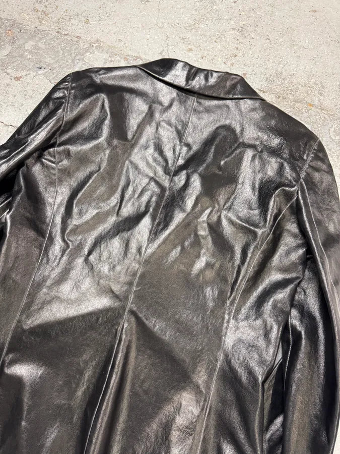 1990s Gianni Versace Pure Black Leather Blazer Jacket ZeGvwjZ 7