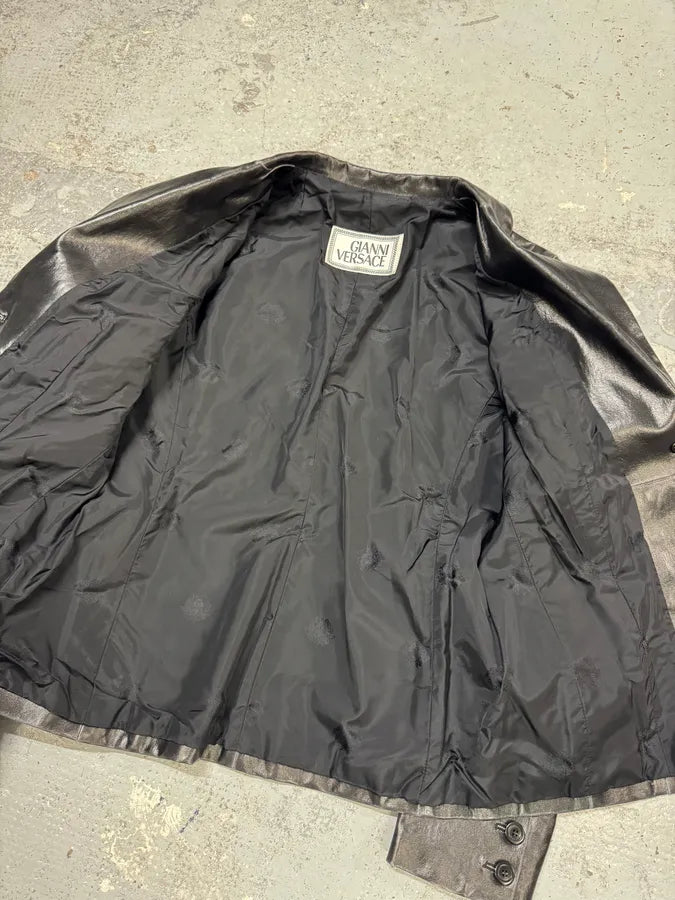 1990s Gianni Versace Pure Black Leather Blazer Jacket ZeGvwjZ 8