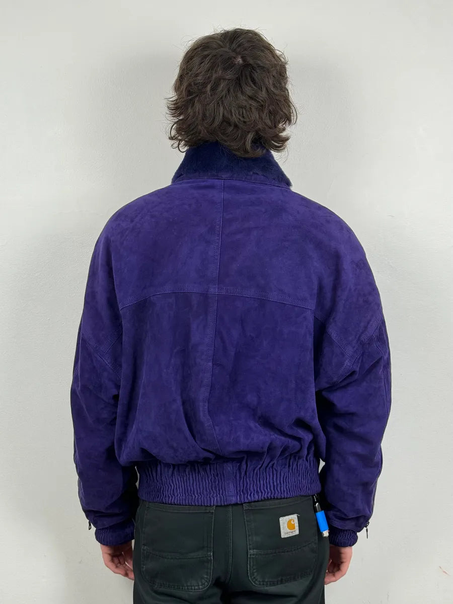 1990s Gianni Versace Purple Multi Zips Fur Collar Bomber Jacket zKDkSFs 2