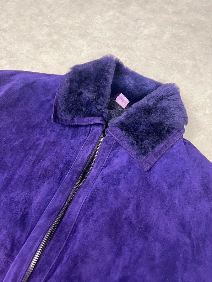 1990s Gianni Versace Purple Multi Zips Fur Collar Bomber Jacket zKDkSFs 4