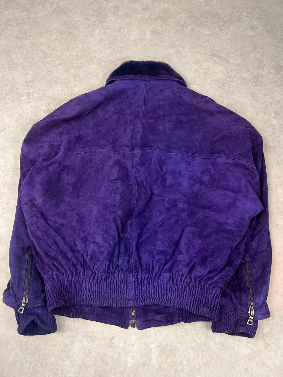 1990s Gianni Versace Purple Multi Zips Fur Collar Bomber Jacket zKDkSFs 6