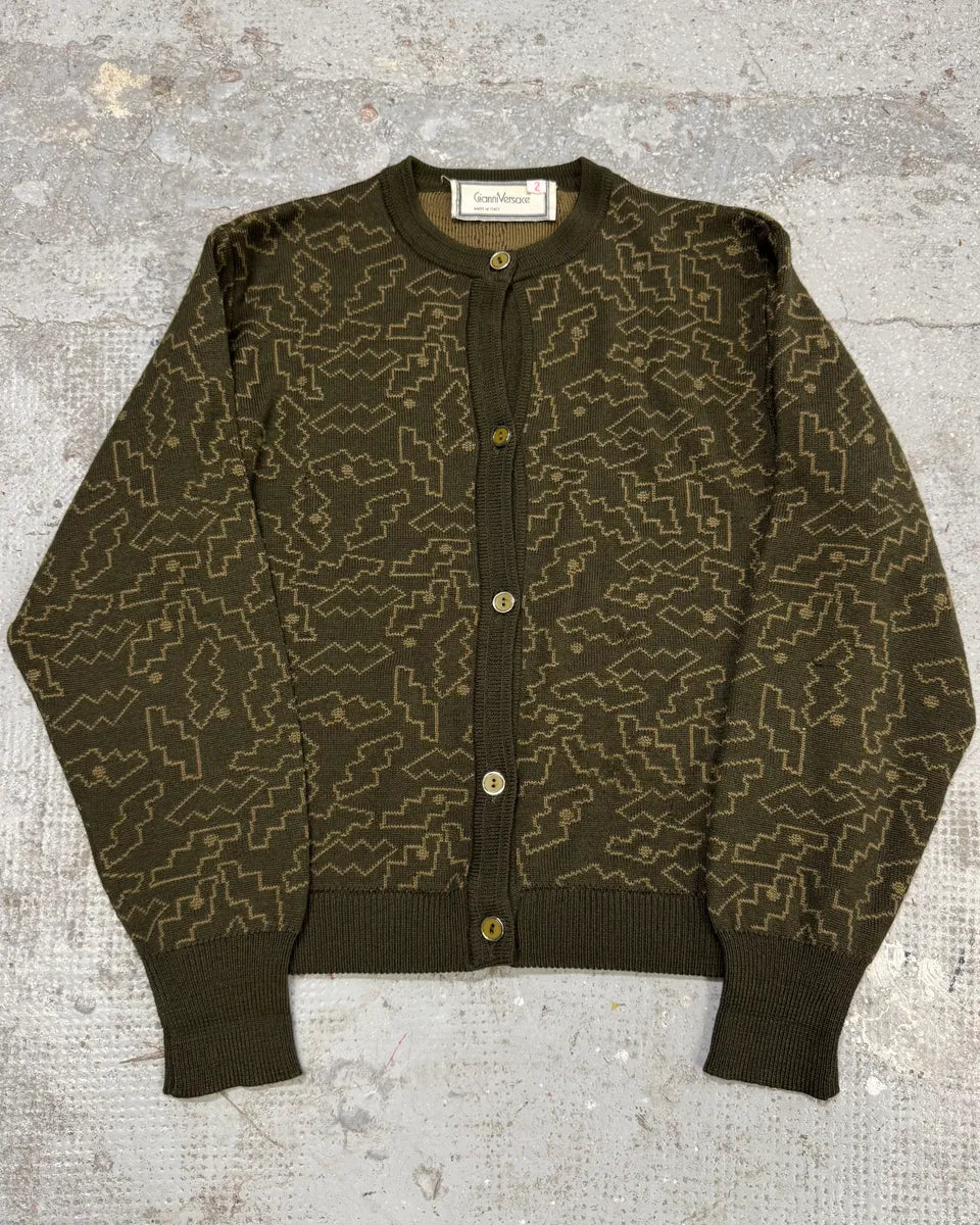 1990s Gianni Versace Puzzle Khaki Cardigan ObtUmDg 0