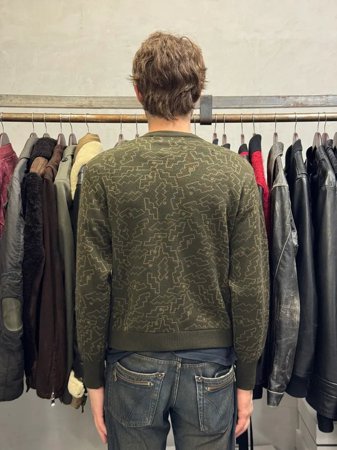 1990s Gianni Versace Puzzle Khaki Cardigan ObtUmDg 2