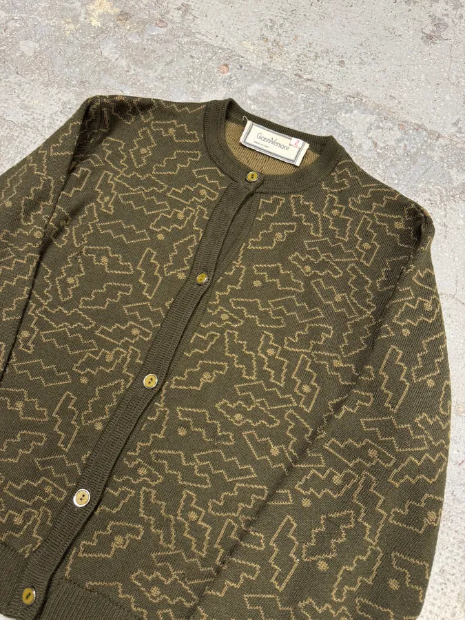 1990s Gianni Versace Puzzle Khaki Cardigan ObtUmDg 3