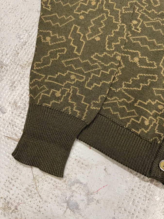 1990s Gianni Versace Puzzle Khaki Cardigan ObtUmDg 6