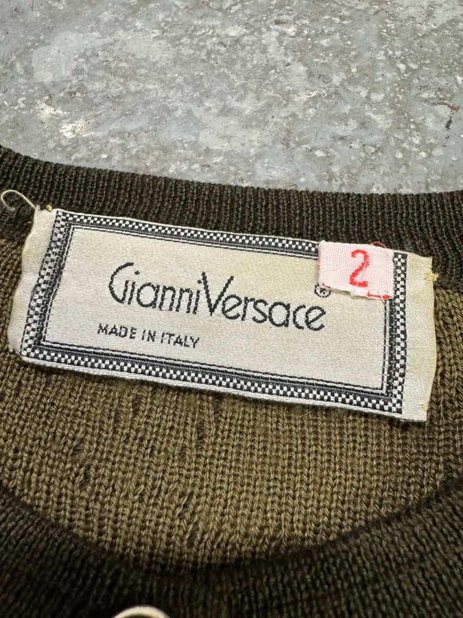 1990s Gianni Versace Puzzle Khaki Cardigan ObtUmDg 7