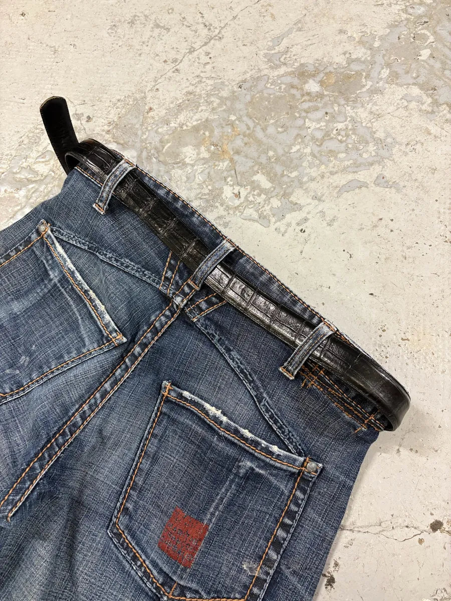 1990s Gianni Versace Triple Handle Crocodile Effect Leather Belt BXpWhxF 1