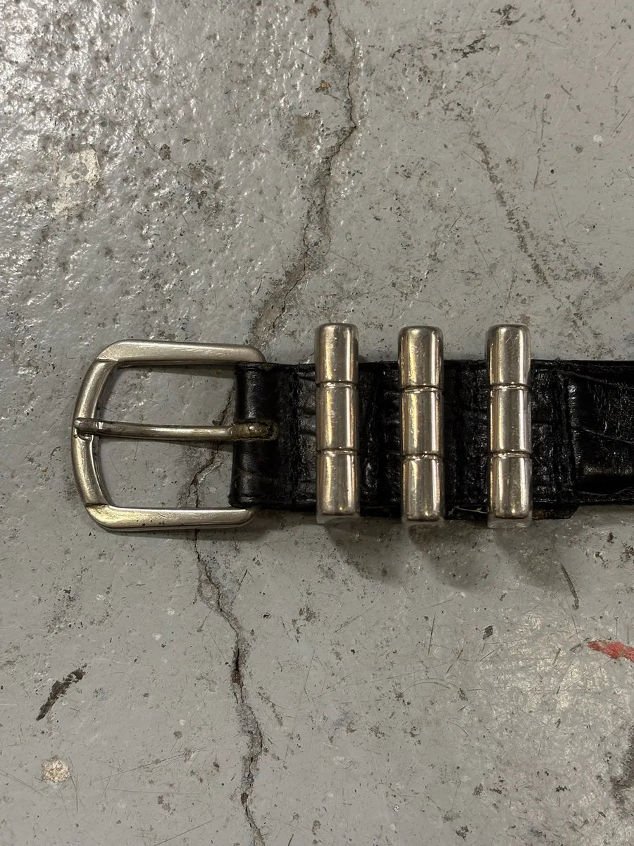 1990s Gianni Versace Triple Handle Crocodile Effect Leather Belt BXpWhxF 5