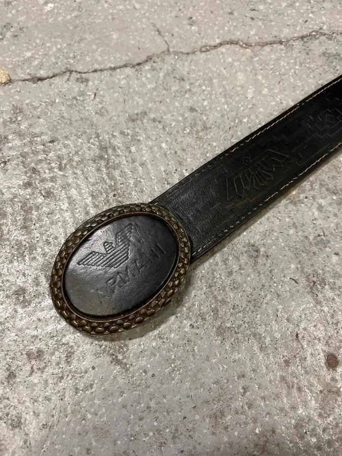 1990s Giorgio Armani Aztec Black Leather Belt (OS) enMFGfT 4