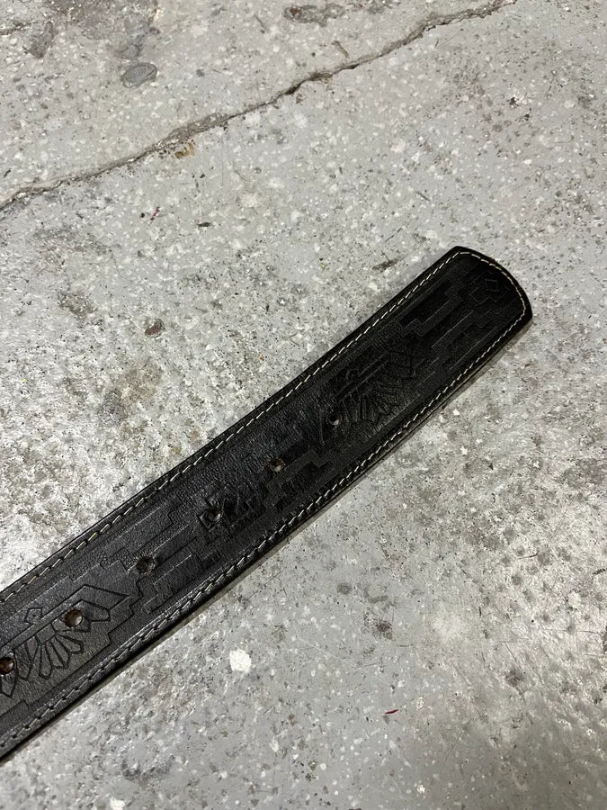 1990s Giorgio Armani Aztec Black Leather Belt (OS) enMFGfT 5