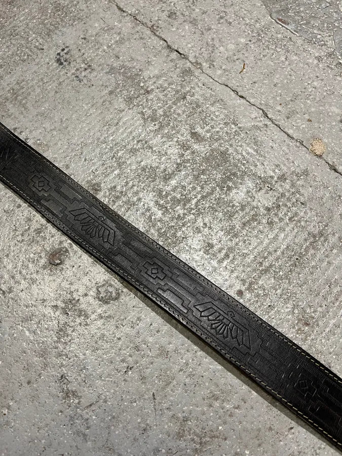 1990s Giorgio Armani Aztec Black Leather Belt (OS) enMFGfT 6