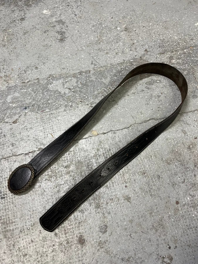 1990s Giorgio Armani Aztec Black Leather Belt (OS) enMFGfT 7