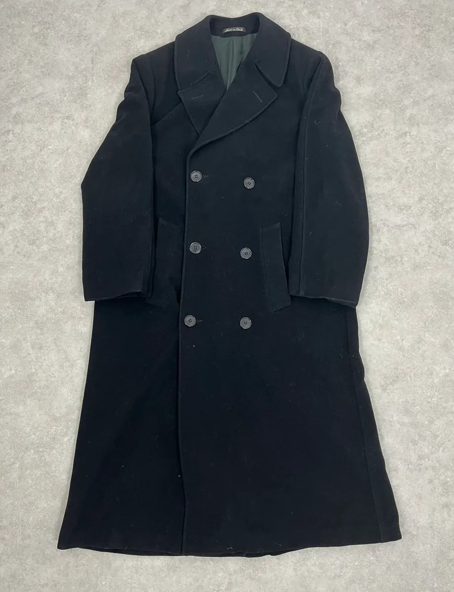 1990s Giorgio Armani Black Buttoned Wool & Silk Trench Coat vLhfAsG 2