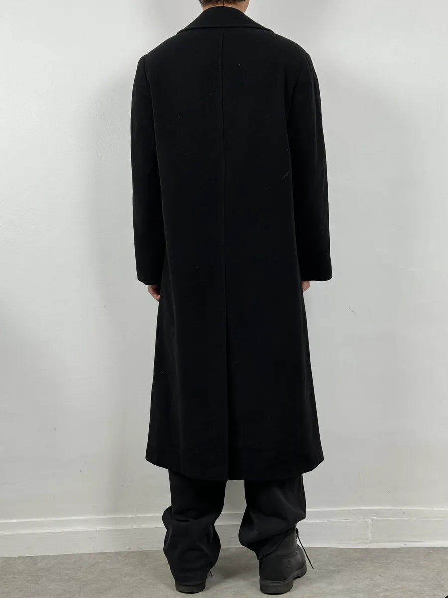1990s Giorgio Armani Black Buttoned Wool & Silk Trench Coat vLhfAsG 2