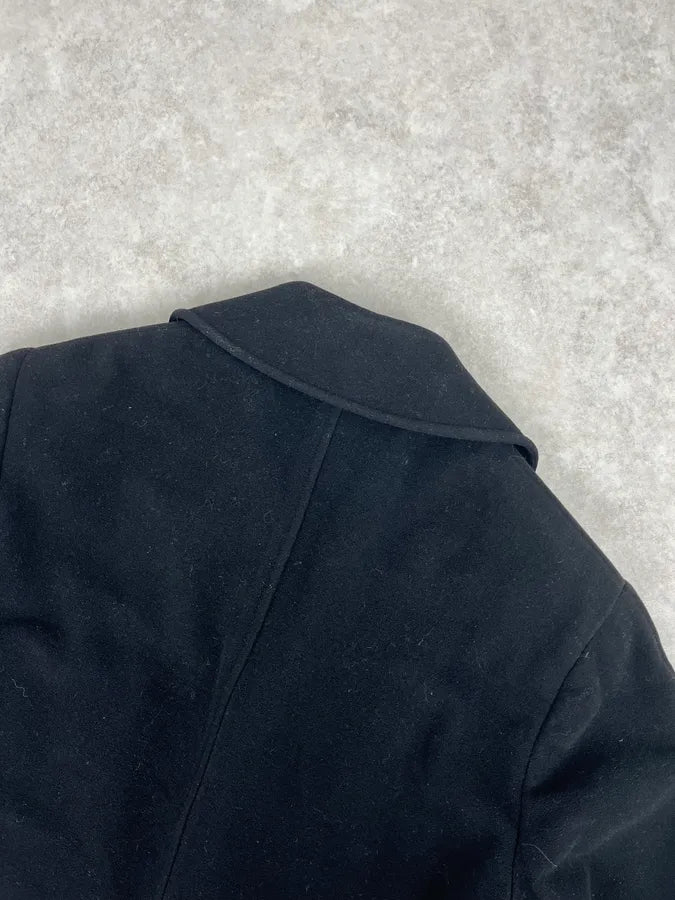 1990s Giorgio Armani Black Buttoned Wool & Silk Trench Coat vLhfAsG 6