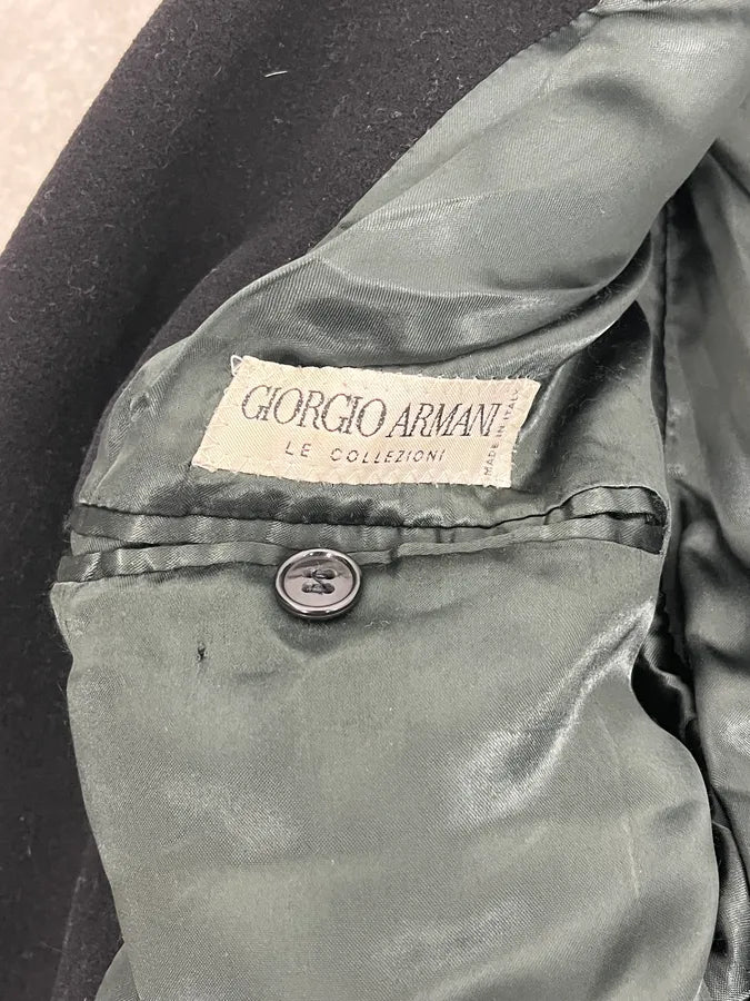 1990s Giorgio Armani Black Buttoned Wool & Silk Trench Coat vLhfAsG 8