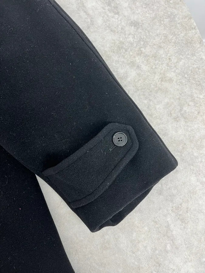 1990s Giorgio Armani Black Buttoned Wool & Silk Trench Coat vLhfAsG 7