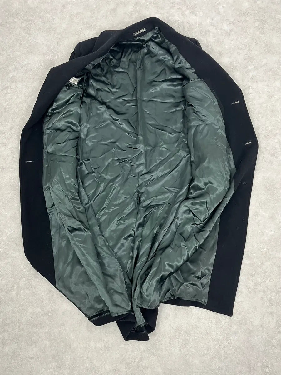 1990s Giorgio Armani Black Buttoned Wool & Silk Trench Coat vLhfAsG 9