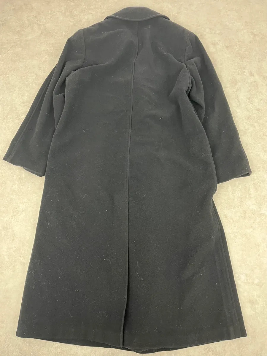 1990s Giorgio Armani Black Buttoned Wool & Silk Trench Coat vLhfAsG 4