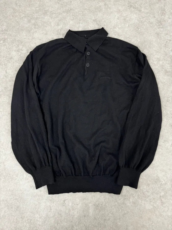 1990s Giorgio Armani Black Polo Sweater UxRLWcD 0