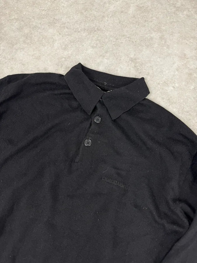1990s Giorgio Armani Black Polo Sweater UxRLWcD 4