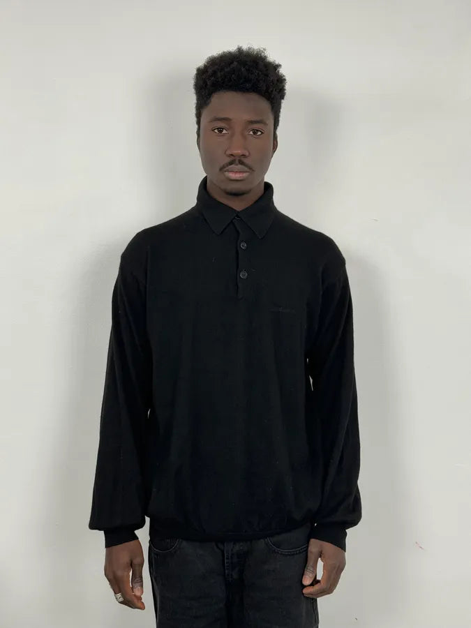 1990s Giorgio Armani Black Polo Sweater UxRLWcD 1