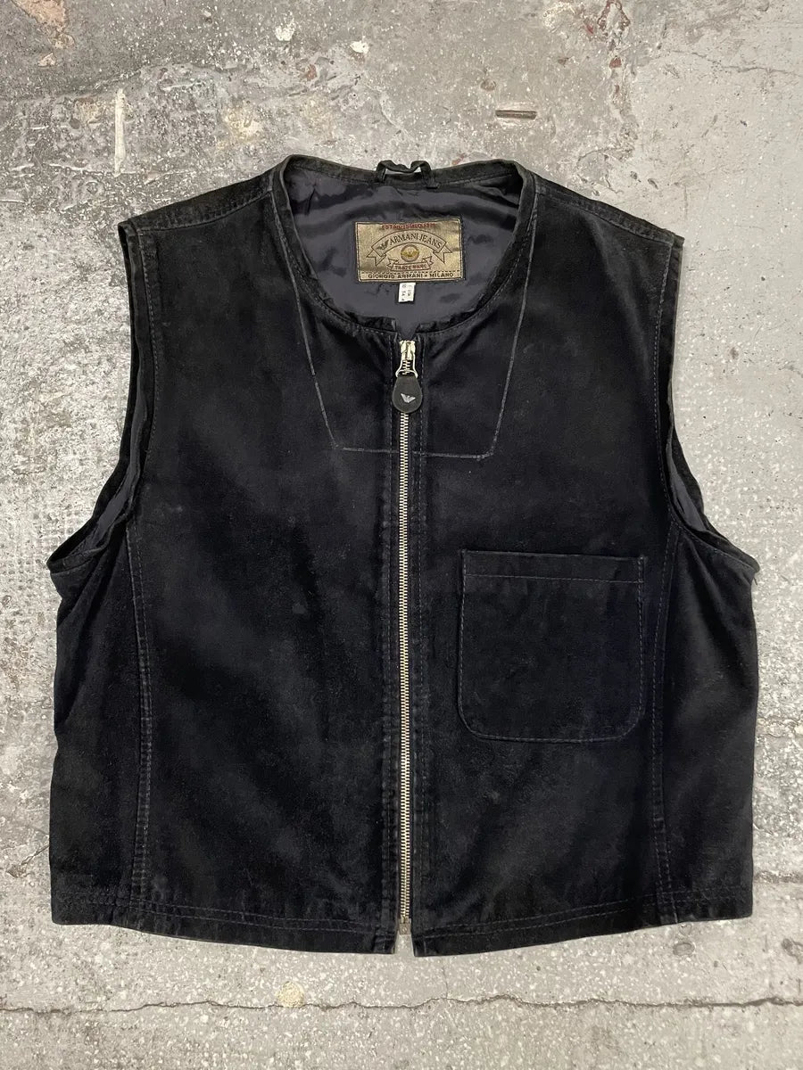 1990s Giorgio Armani Black Suede Leather Vest (S) 0