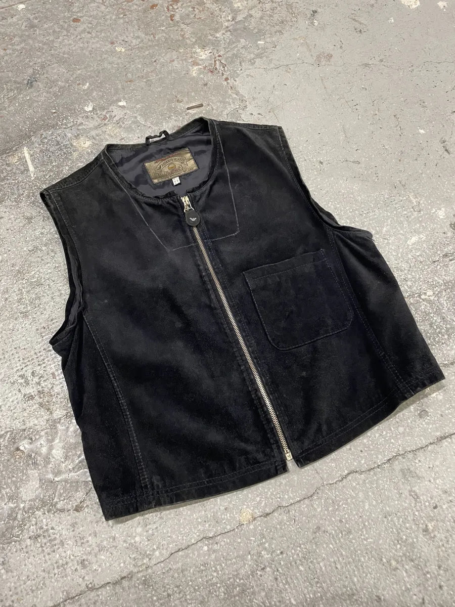 1990s Giorgio Armani Black Suede Leather Vest (S) 1