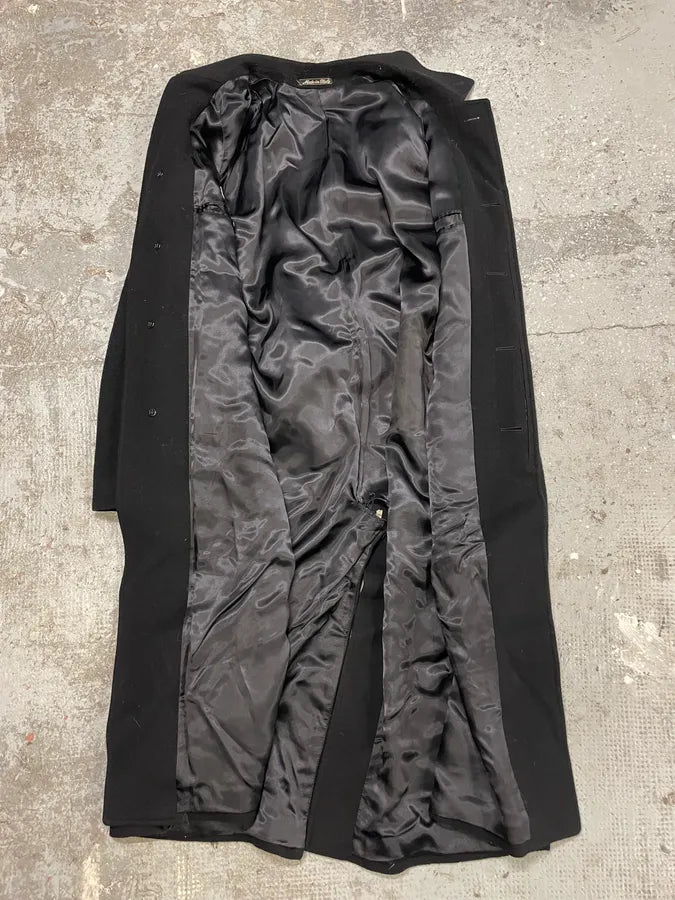 1990s Giorgio Armani Black Wool Trench Coat (L) HwOnfCx 6
