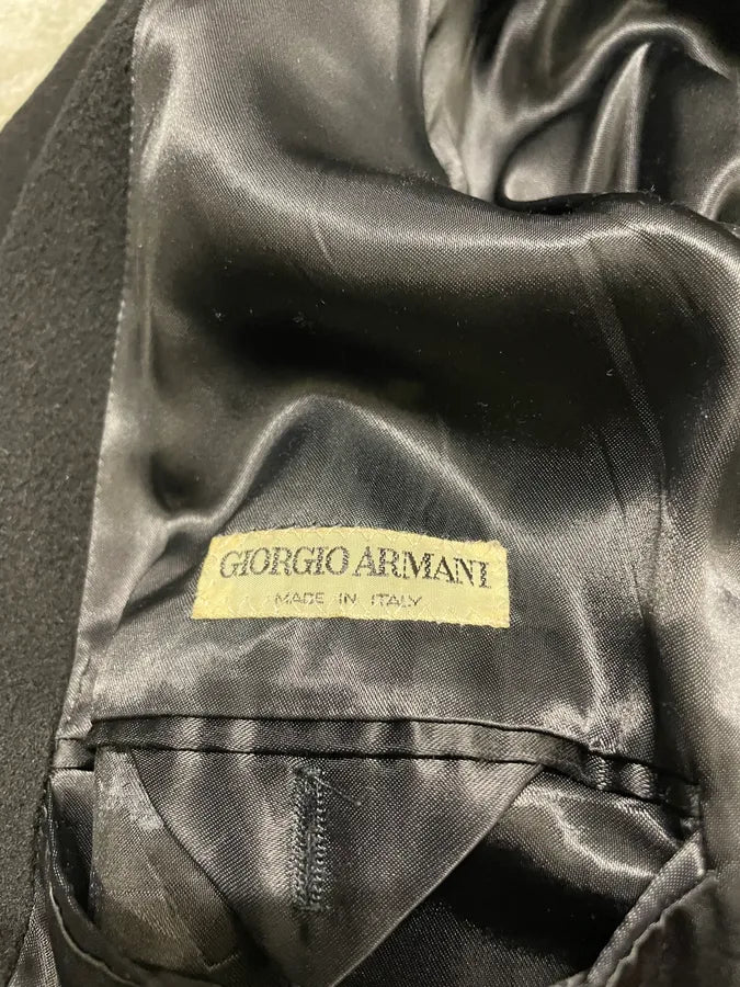 1990s Giorgio Armani Black Wool Trench Coat (L) HwOnfCx 8