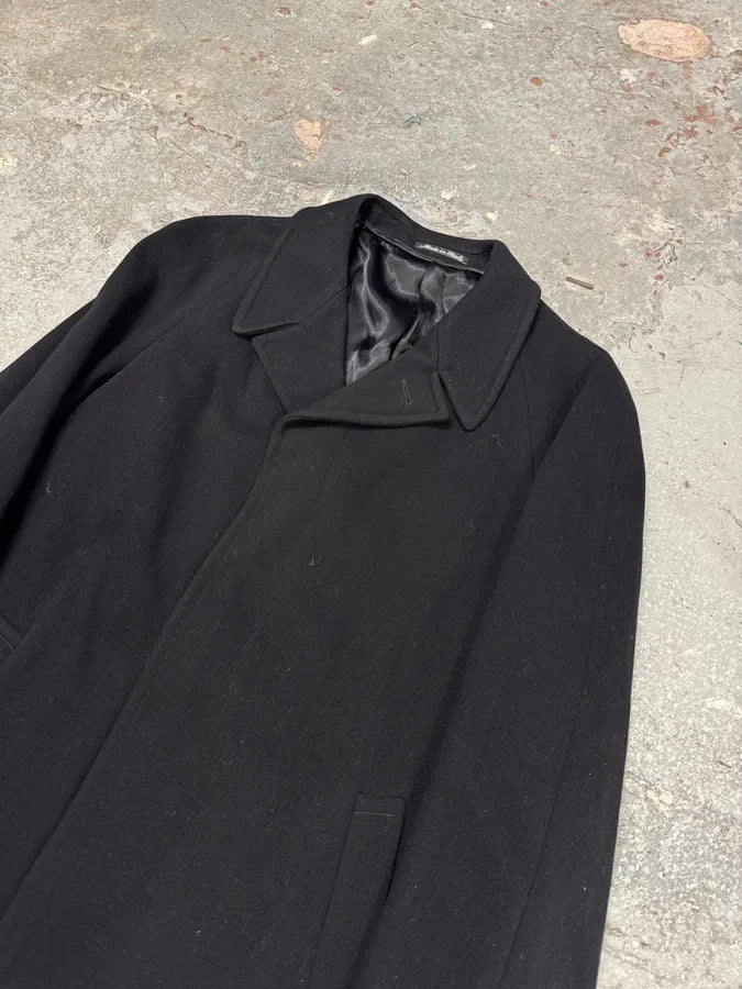 1990s Giorgio Armani Black Wool Trench Coat (M) 1