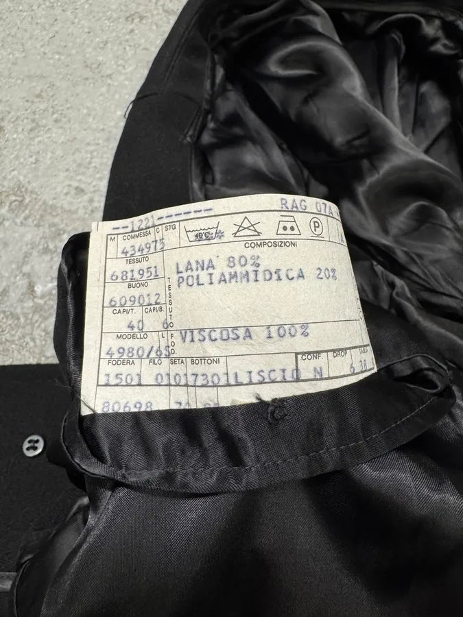 1990s Giorgio Armani Black Wool Trench Coat (M) 11