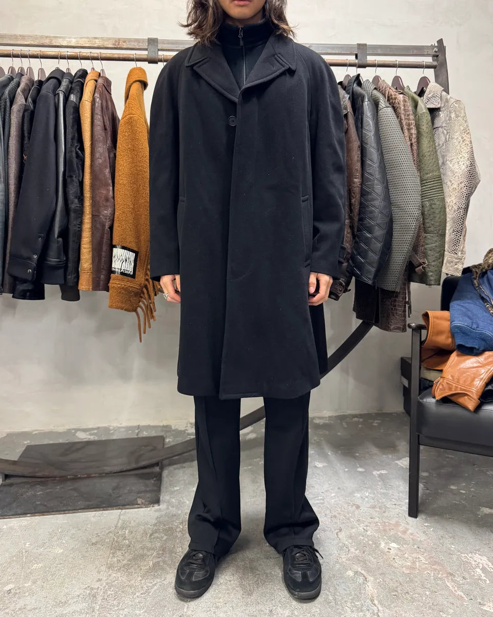 1990s Giorgio Armani Black Wool Trench Coat (M) 2