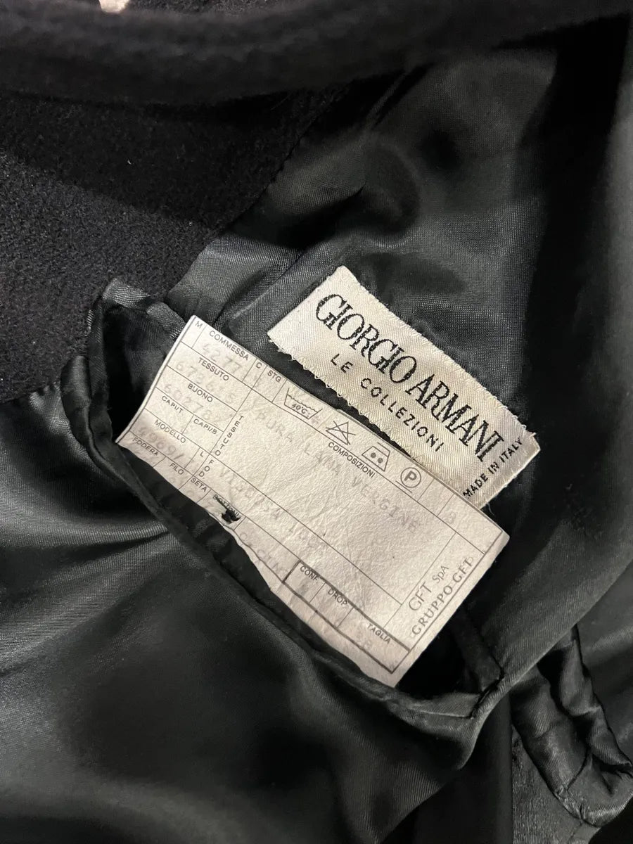 1990s Giorgio Armani Black Wool Trench Coat (M) 4