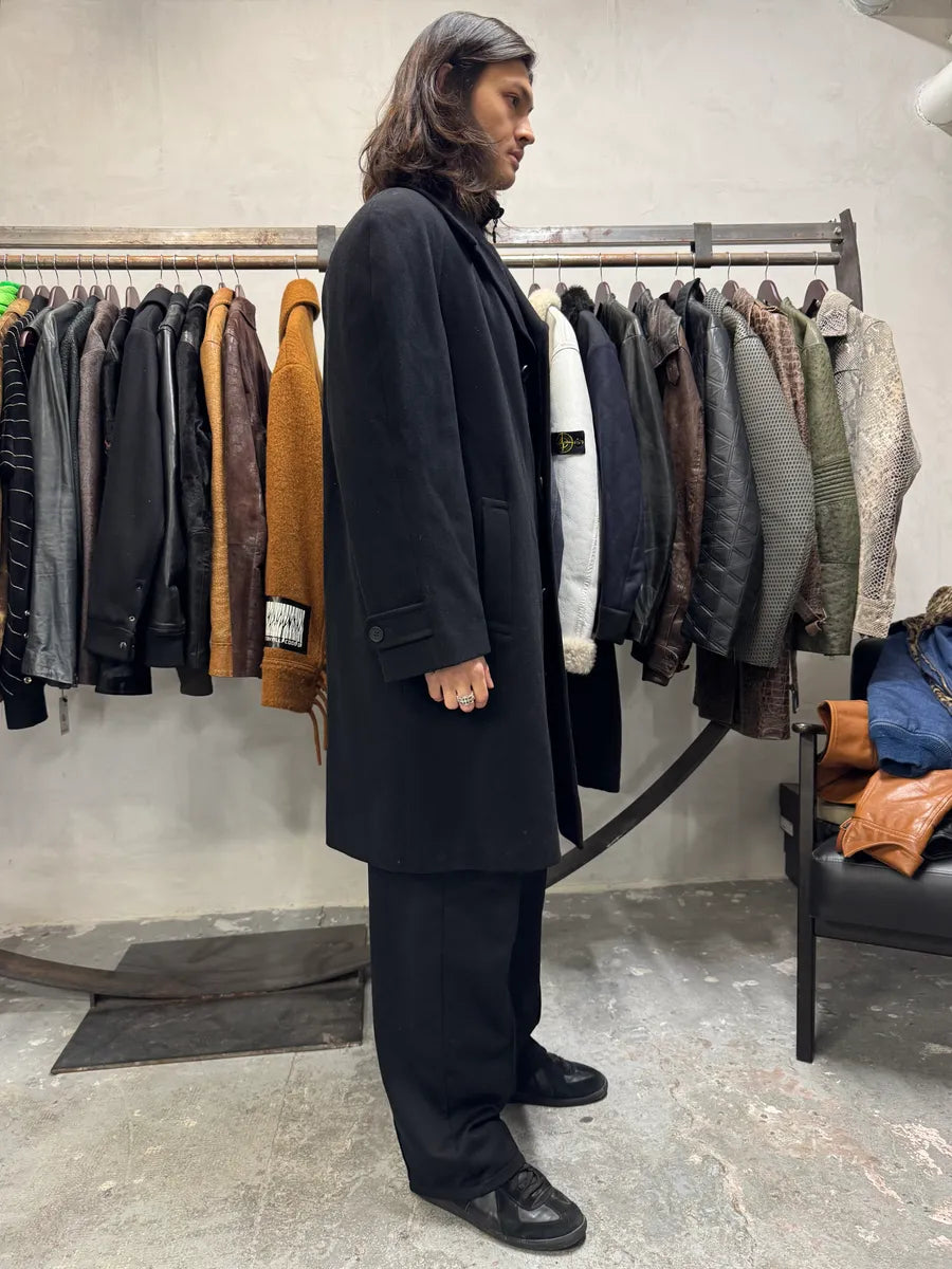 1990s Giorgio Armani Black Wool Trench Coat (M) 4