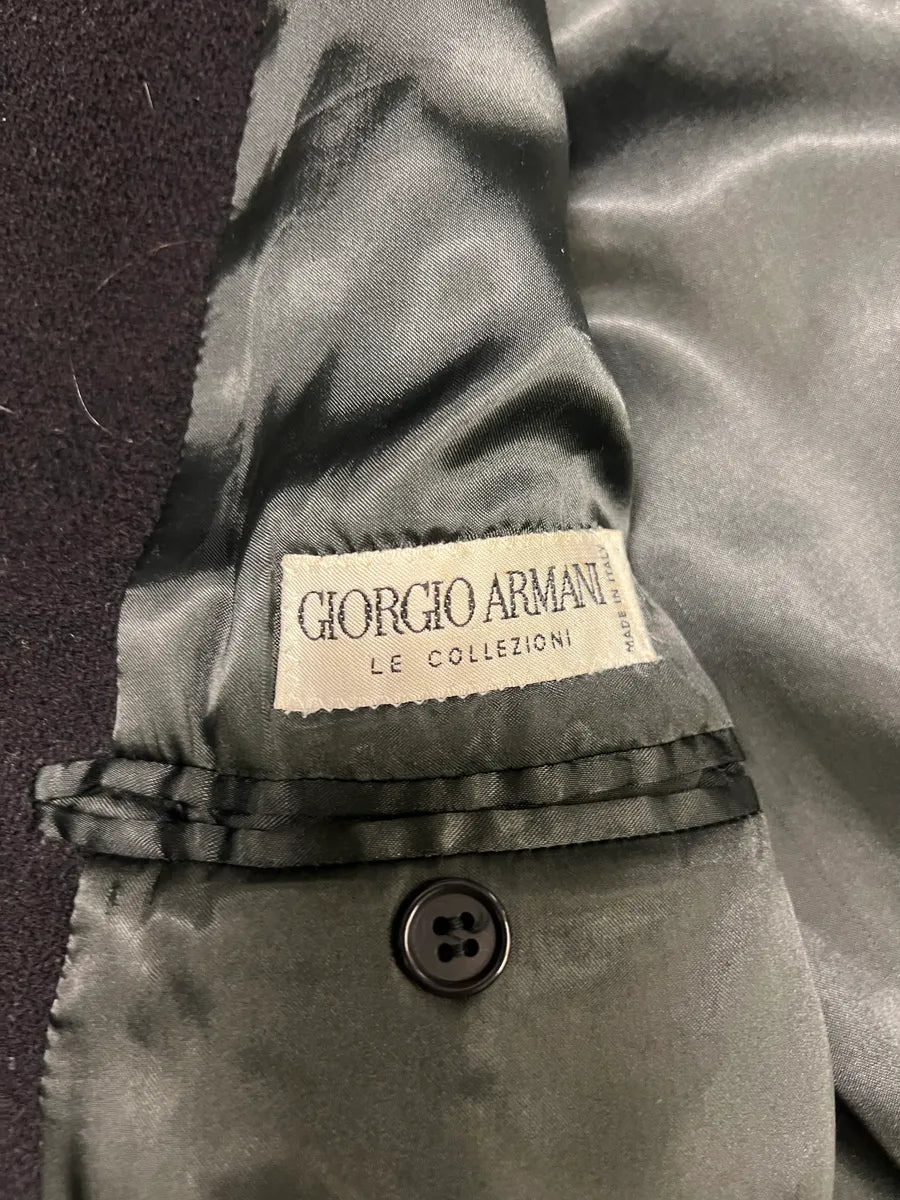 1990s Giorgio Armani Black Wool Trench Coat (M) 5